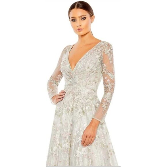 Mac Duggal 20402 Long Sleeve Dress A Line Embellished Pastel Floral Size 10 NWT - Picture 2 of 12